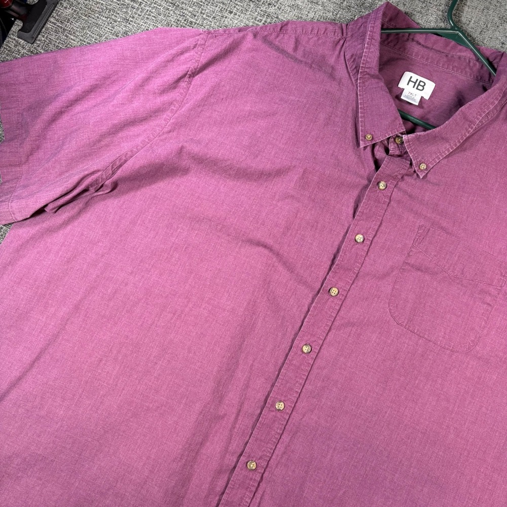 HB Button Down Shirt Mens 7XLT Purple Short Sleeve Tall Cotton Blend 1249‎